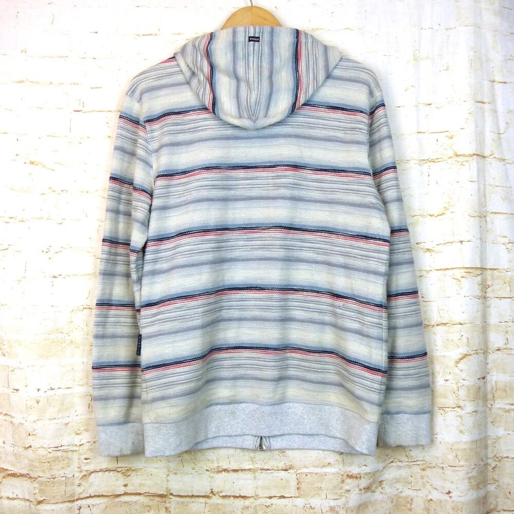 Vissla Hoodie Mens L Storm Gray Striped Foghorn Zip French Terry Surf Beach FLAW - Picture 2 of 16